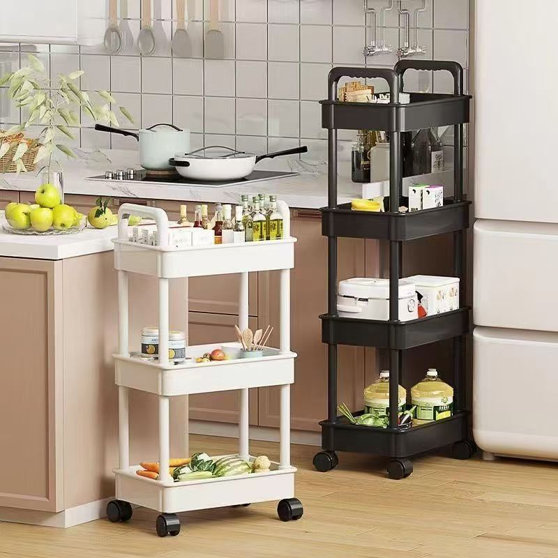 Rolling Storage Cart with Open Shelves - Multifunctional Trolley for Kitchen, Bedroom and Office
