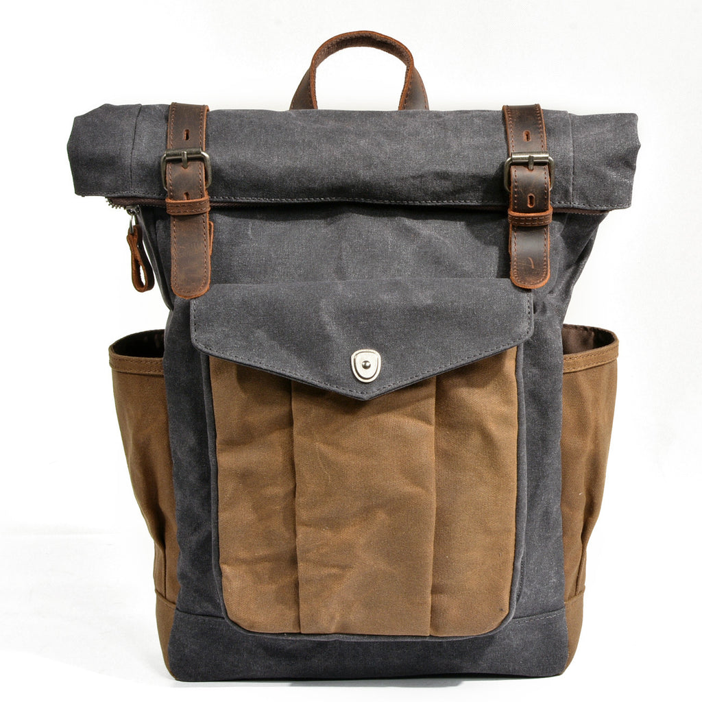 Men's Wax Canvas Backpack – Large Capacity Waterproof Hiking & Travel Bag
