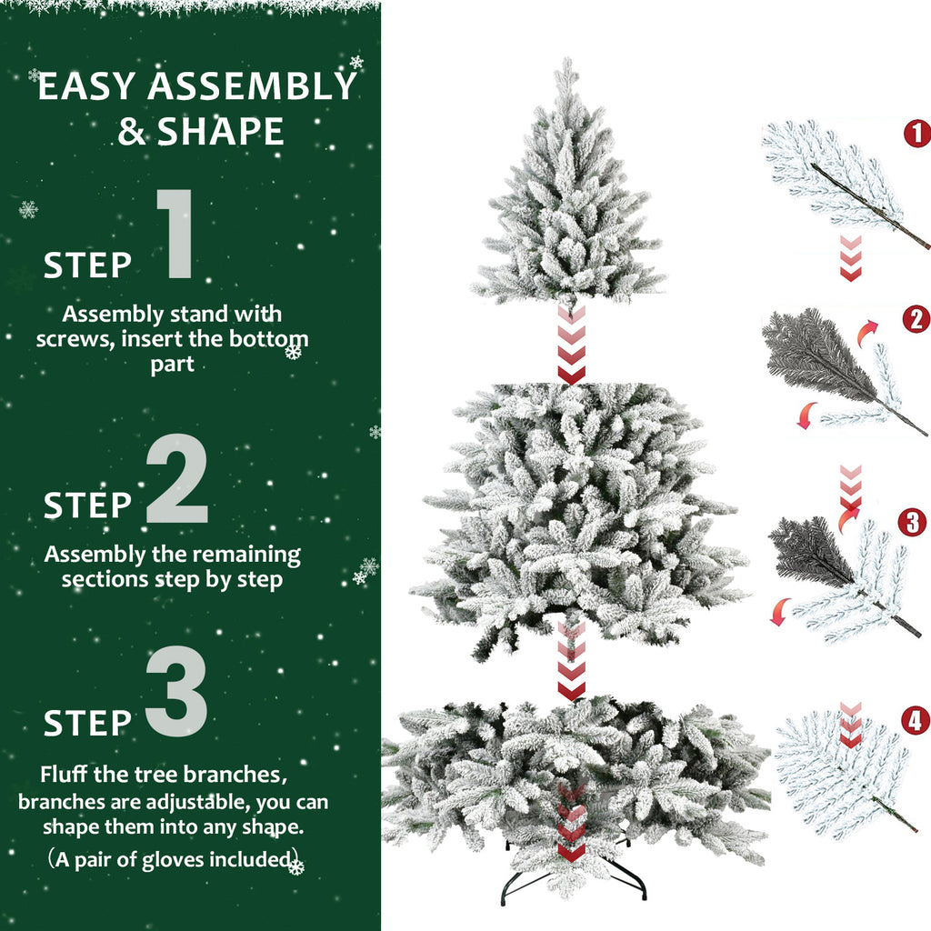 5FT Snow-Flocked Artificial Christmas Tree – Frosted White & Green