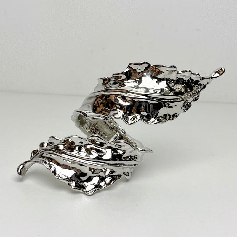Retro Leaf Spiral Open Bracelet – Delicate Gold & Silver Women’s Cuff
