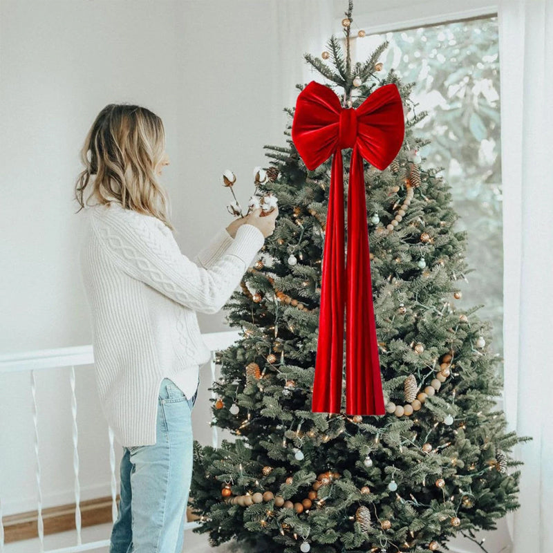 Large Wine Red Velvet Christmas Bow - Extra Large Flocked Festive Decoration in 6 Sizes (80-280cm)