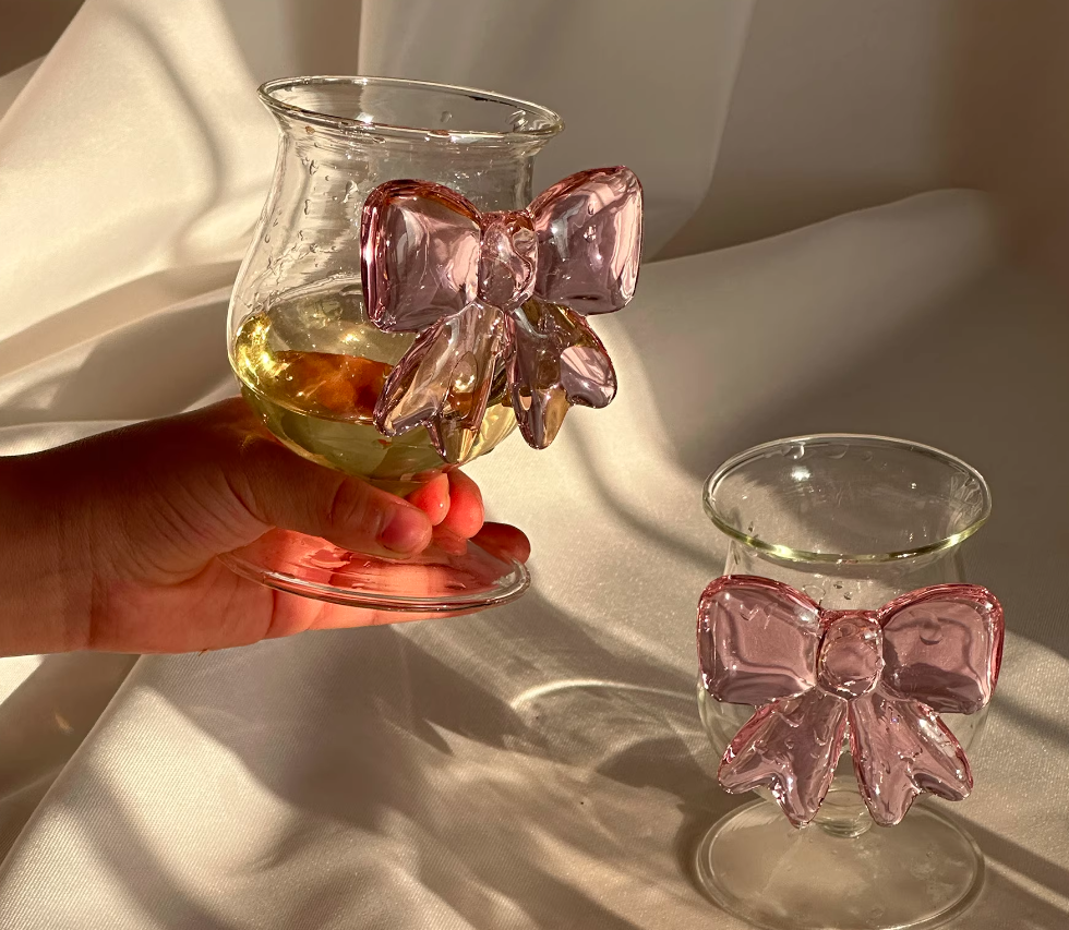 Pink Bow Champagne Glass – Aesthetic Tall Cocktail Cup