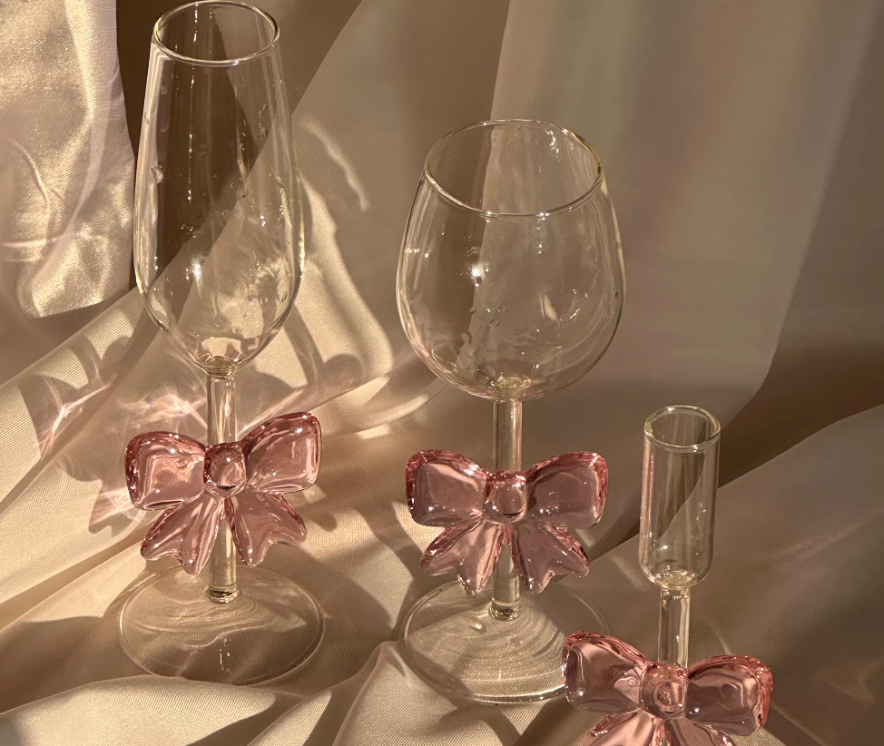 Pink Bow Champagne Glass – Aesthetic Tall Cocktail Cup