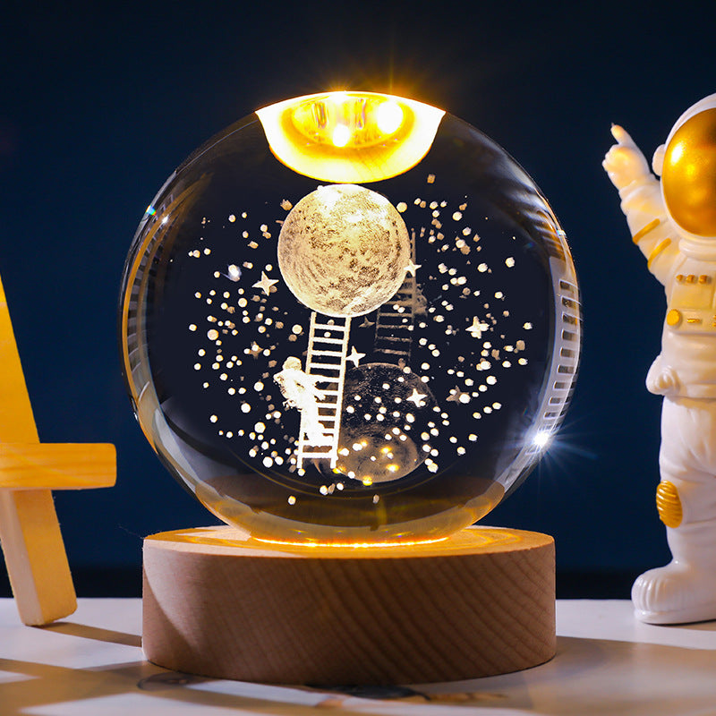 3D Crystal Ball Ornament with LED Touch Base – Micro Landscape Desk Decor Gift (6cm & 8cm)