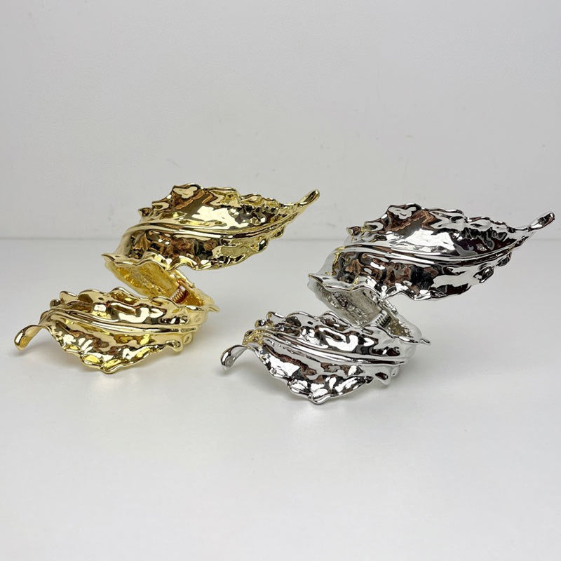 Retro Leaf Spiral Open Bracelet – Delicate Gold & Silver Women’s Cuff