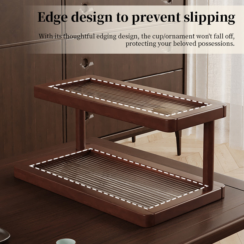2-Tier Bamboo Spice and Cosmetic Organiser with Acrylic Base - Countertop Storage for Small Spaces