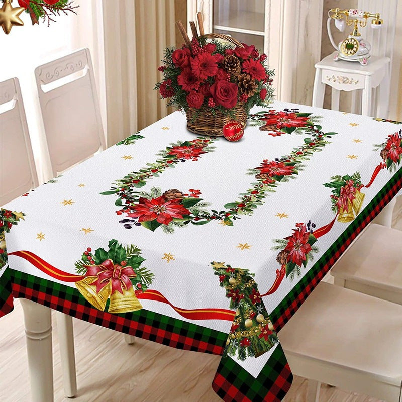Christmas Pine & Holly Tablecloth - Festive Polyester Dining Table Cover in 4 Designs & 7 Sizes