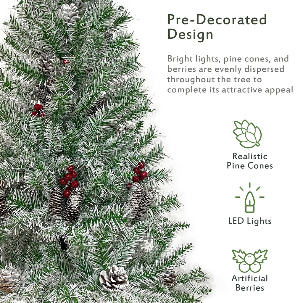 Pre-Lit Christmas 4-Piece Set – 2 Entrance Trees, Garland & Wreath with 340 LED Lights