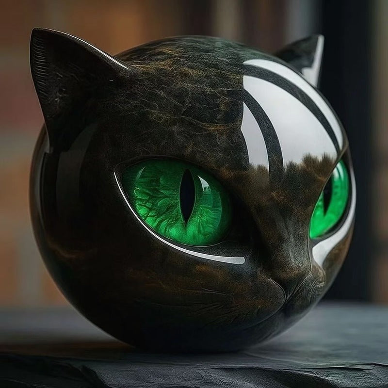 Black Cat Stone Statue - Resin and Marble Texture Healing Figurine, Home and Office Desk Decor Gift