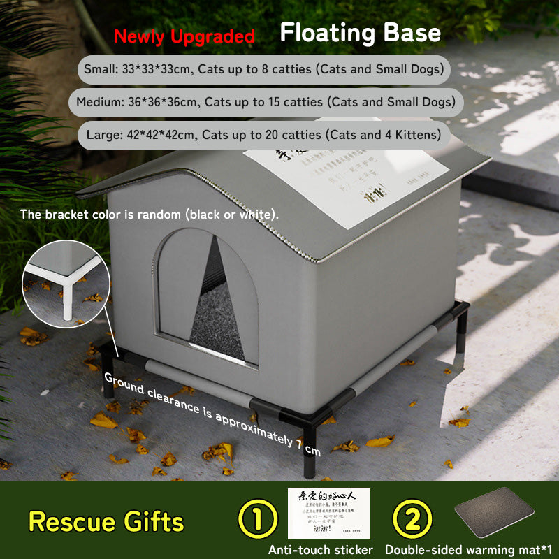 Insulated Outdoor Cat House with Raised Base - Windproof Weatherproof Shelter with Reflective Lining