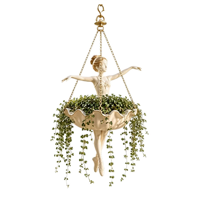Elegant Ballerina Hanging Planter – Hand-Carved UV-Resistant Outdoor Flower Pot