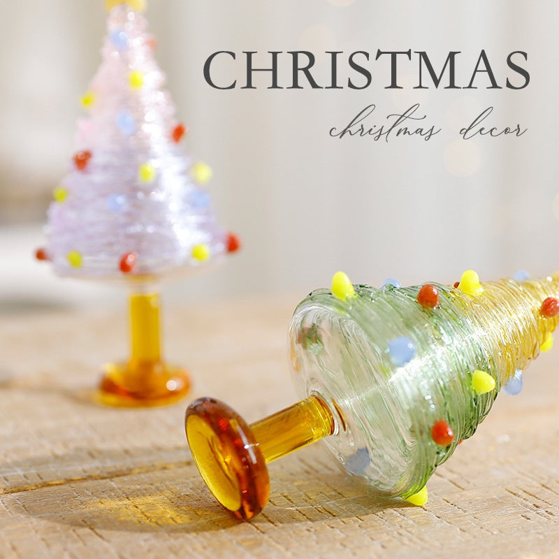 Mini Christmas Tree Decoration with Frosted Glass Effect for Holiday Scene Arrangement, Mini Christmas Tree Ornament