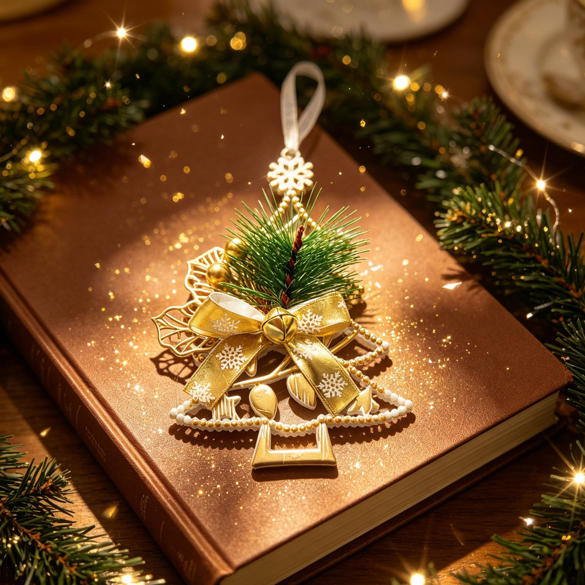 Christmas Tree Ornament White Gold Vintage Style Plastic Decoration Snowflake Reindeer Christmas Tree Decor