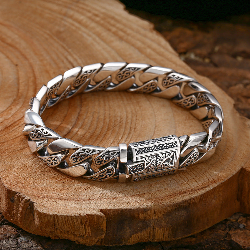Cuban Link Chain Bracelet – Vintage Oxidised Silver-Tone Men's Bracelet