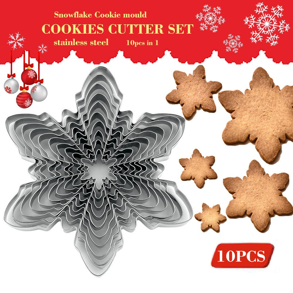 Christmas Snowflake Stainless Steel Cookie Cutter Set - 10 Piece 3D Biscuit Moulds