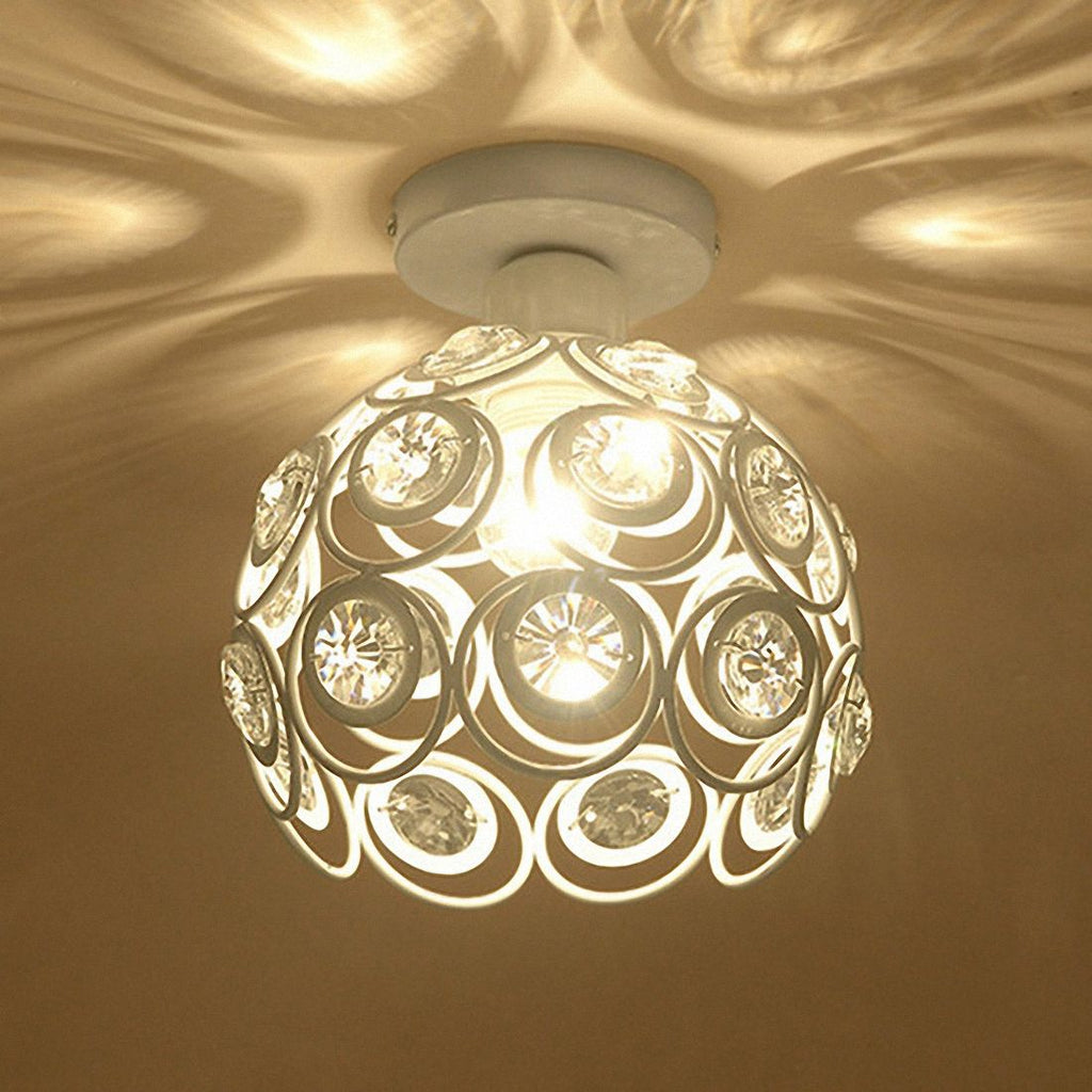 Crystal Minimalist Ceiling Light - Modern European White Iron Pendant Lamp, E27 Fitting, 20cm