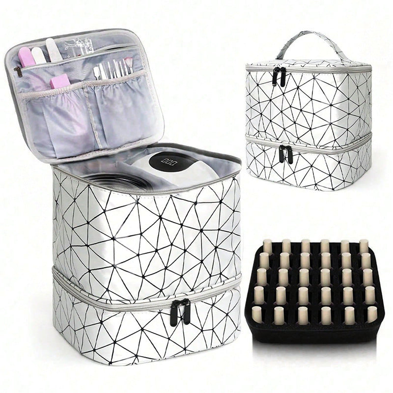 Portable 30-Compartment Nail Organizer Case - All-in-One Manicure Tools and Cosmetic Storage Bag