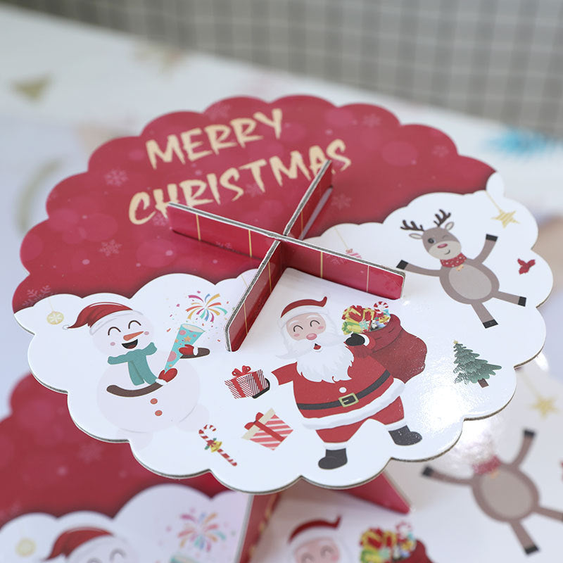 3-Tier Christmas Paper Cake & Dessert Stand - Santa Claus Festive Table Display