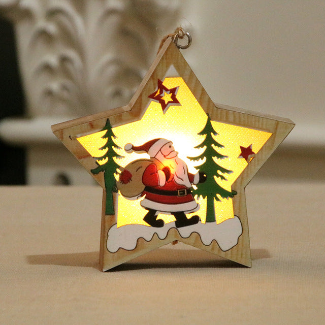 Luminous Wooden Christmas Tree Pendant Ornament - Glow-in-the-Dark Decoration in 6 Colours (11cm)