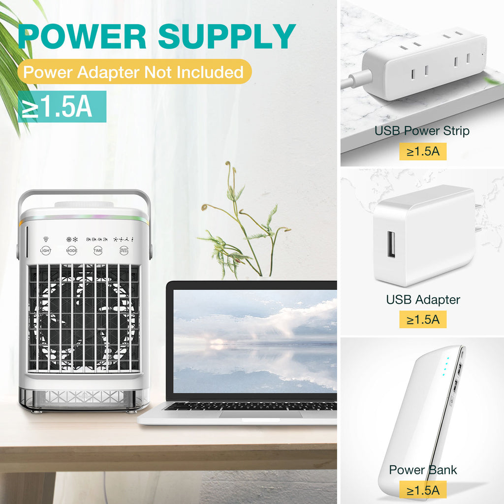 Portable USB Air Cooler Fan with Humidifier & Mist Spray - 4-Speed Desktop Cooling Fan with Timer