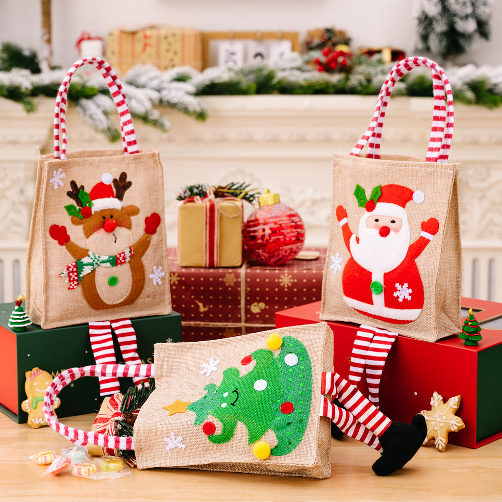 Christmas Decorative Cartoon Printed Stripe Leg Tote Bag for Kids Gift Bag