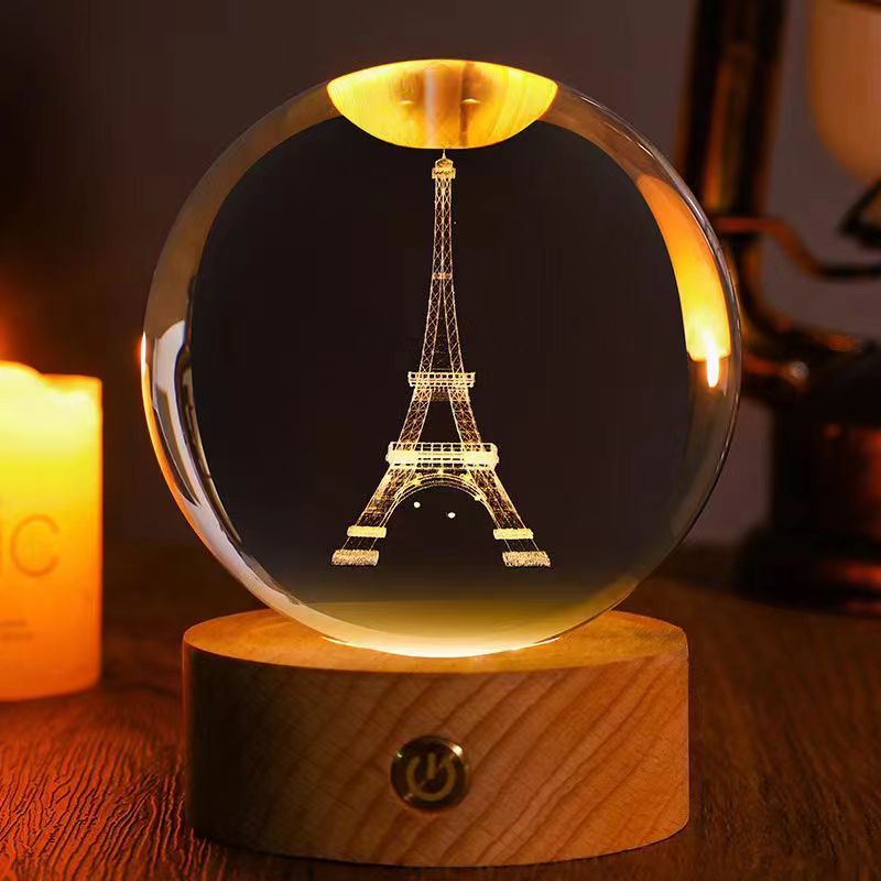 3D Crystal Ball Ornament with LED Touch Base – Micro Landscape Desk Decor Gift (6cm & 8cm)