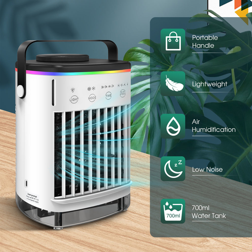 Portable USB Air Cooler Fan with Humidifier & Mist Spray - 4-Speed Desktop Cooling Fan with Timer