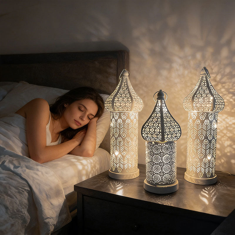 Moroccan Wrought Iron Decorative Lamp - Battery LED Night Light for Ramadan, Events and Home Decor
