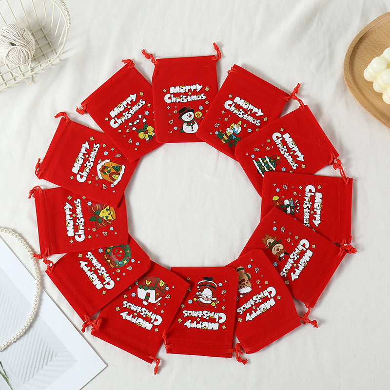 Red Velvet Christmas Drawstring Gift Bag – Festive Candy & Apple Storage Pouch