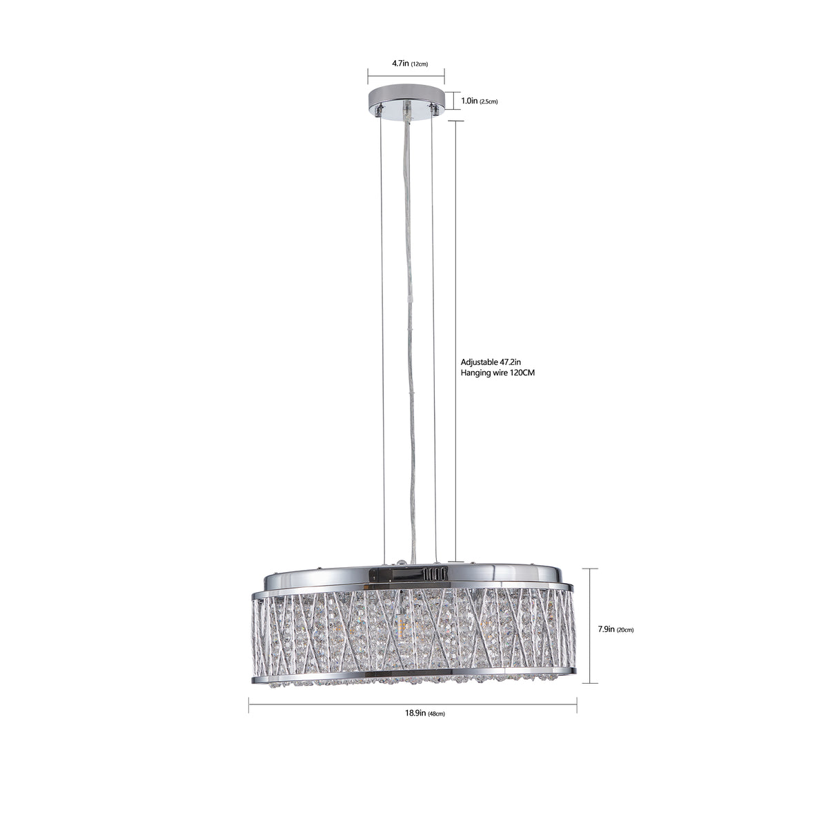 Modern Crystal Flush Mount Ceiling Light - 18.9" Round Chrome Chandelier for Living Room & Bedroom