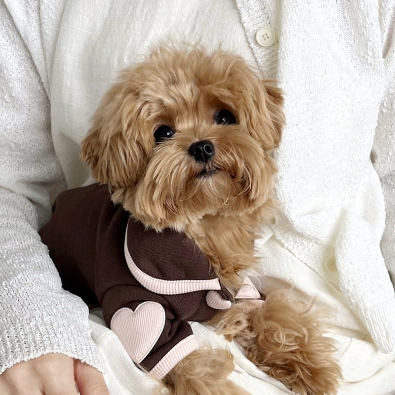 Heart-Print Plush Dog Pyjamas | Warm Winter Onesie for Small Dogs & Cats