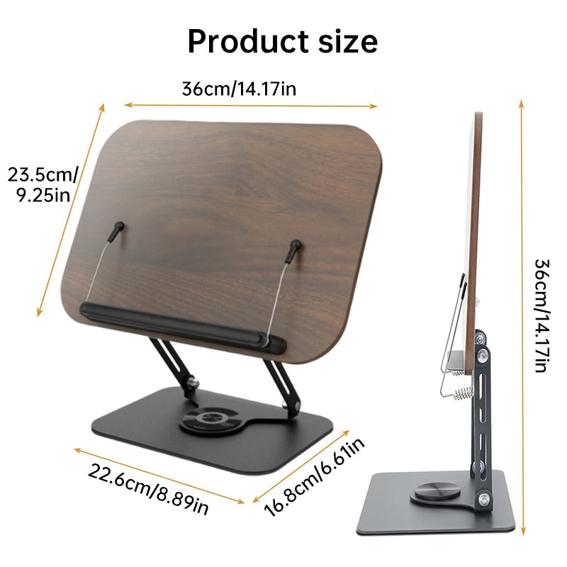 Adjustable 360 Degree Rotating Book Stand with Elastic Clips - For Cookbooks, Laptops and More