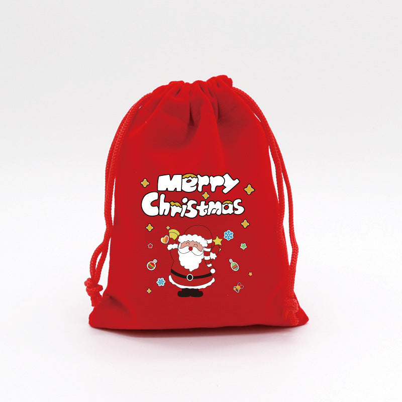 Red Velvet Christmas Drawstring Gift Bag – Festive Candy & Apple Storage Pouch