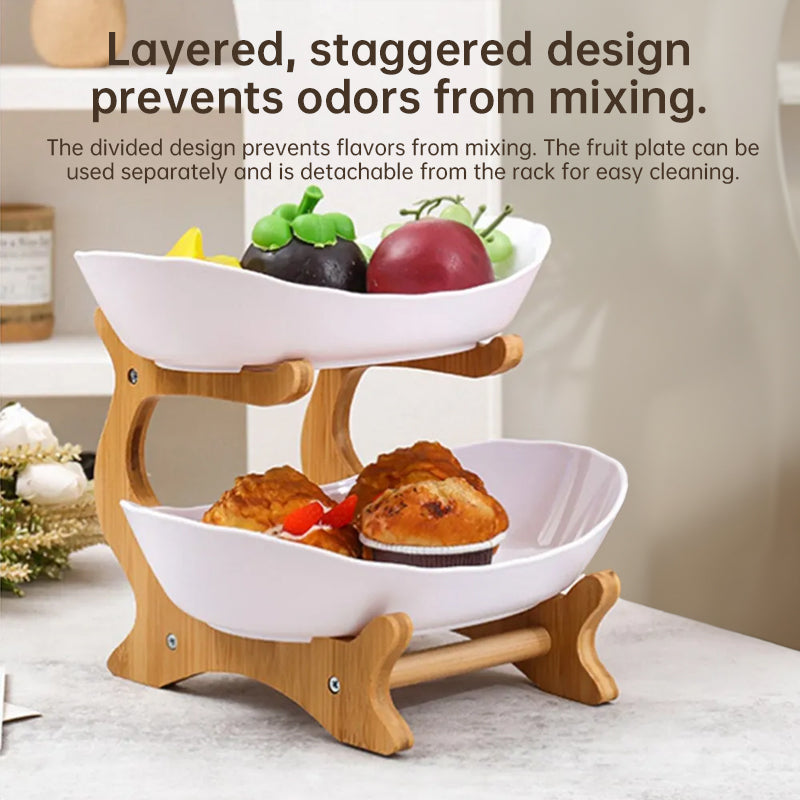 2-Tier Bamboo Fruit Stand - Space-Saving Kitchen Countertop Organiser with Ventilation