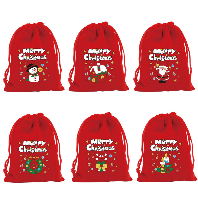 Red Velvet Christmas Drawstring Gift Bag – Festive Candy & Apple Storage Pouch