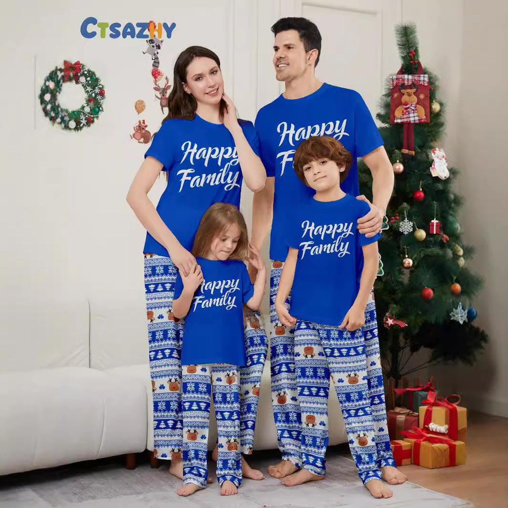 Christmas Family Matching Pyjamas - Deer, Letter & Stripe Short Sleeve Set for the Whole Family (inc. Dog!)