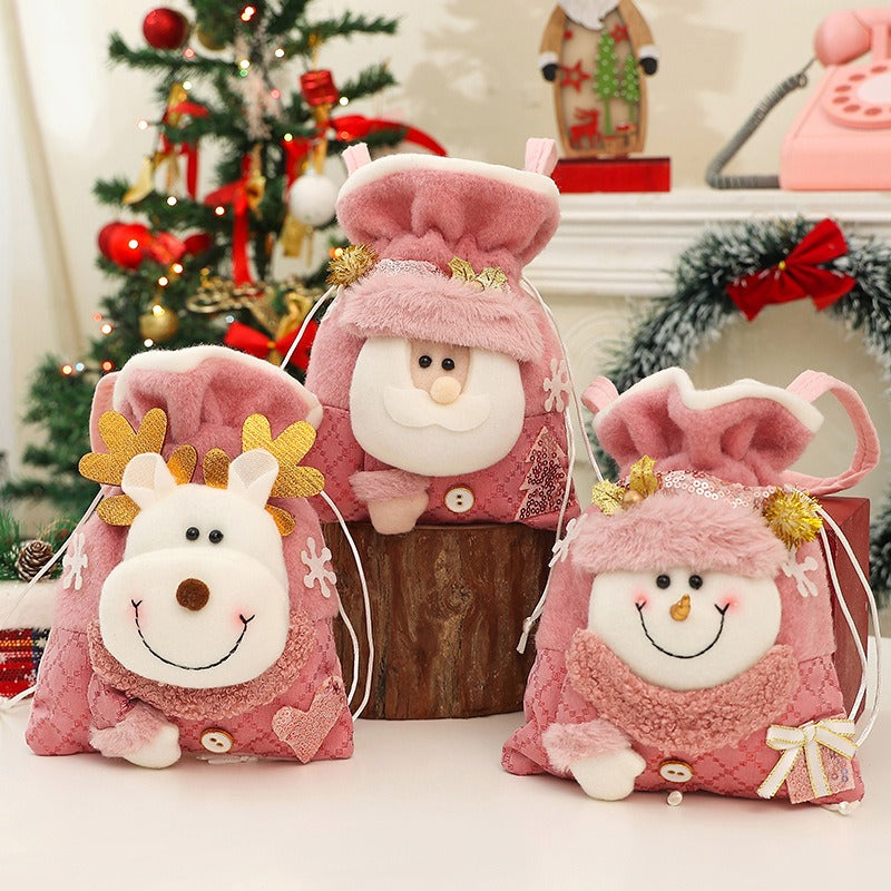 Christmas Glitter Gift Bag - Festive Candy & Present Bag in Santa Claus, Snowman & Reindeer Designs
