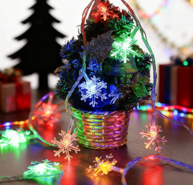 Christmas Snowflake LED String Lights - Colourful Fairy Lights in Battery & USB Versions (1.65m & 3m)