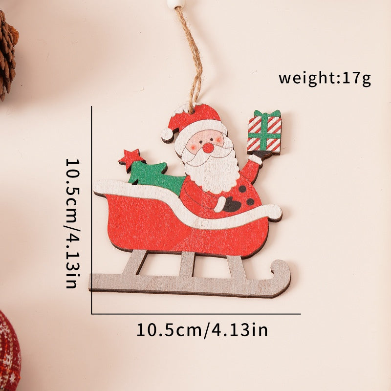Christmas Wooden Plush Tree Decorations with Santa Claus, Snowman, Reindeer Hanging Ornaments