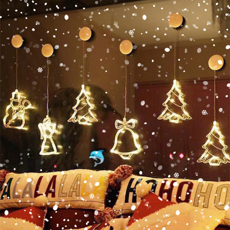 Christmas Decoration Scene Tree Setup Suction Cup Lights Mini Ornaments Holiday Decor Reindeer Small Props Hanging Decor