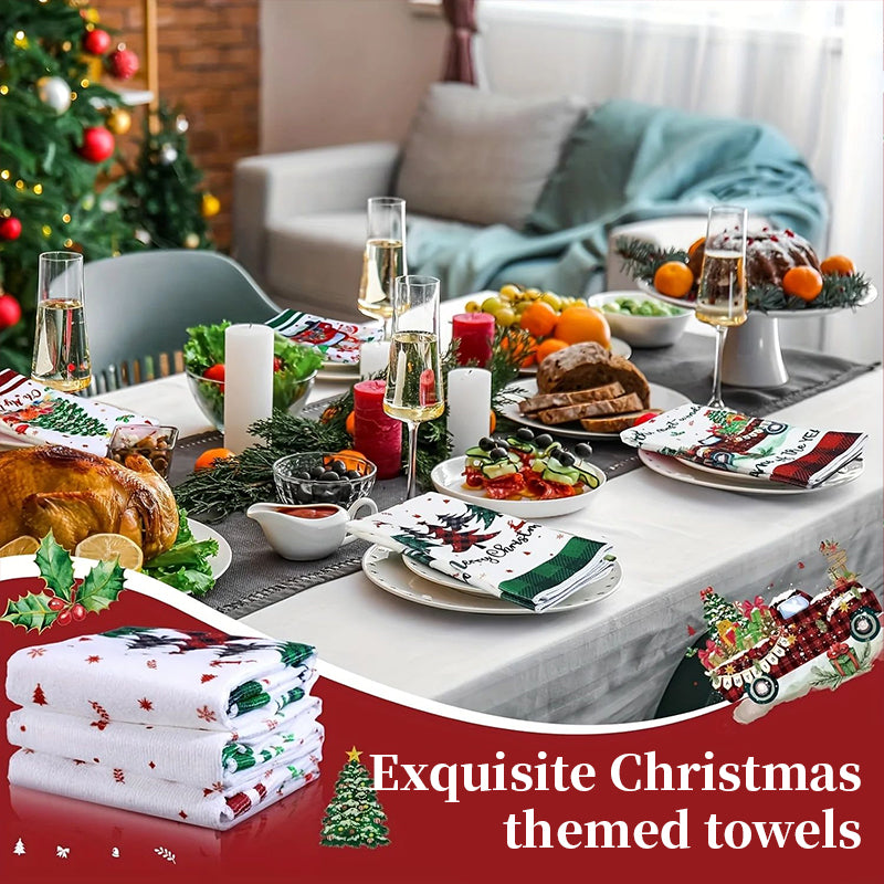Christmas Kitchen Towels Set of 5 - Festive Superfine Microfibre Dish Cloths for Holiday Decor & Cleaning