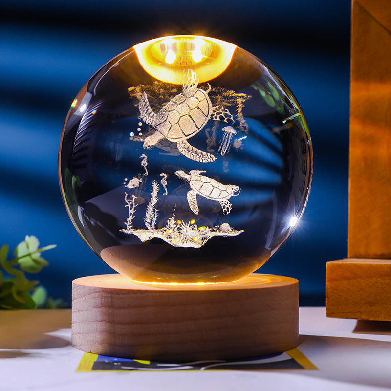 3D Crystal Ball Ornament with LED Touch Base – Micro Landscape Desk Decor Gift (6cm & 8cm)