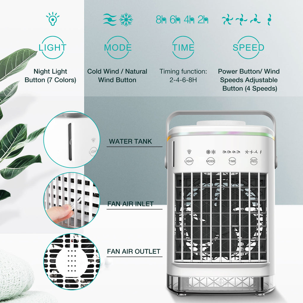 Portable USB Air Cooler Fan with Humidifier & Mist Spray - 4-Speed Desktop Cooling Fan with Timer