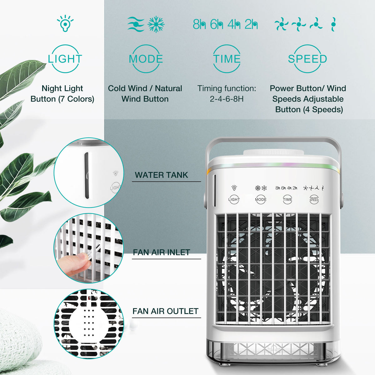 Portable USB Air Cooler Fan with Humidifier & Mist Spray - 4-Speed Desktop Cooling Fan with Timer