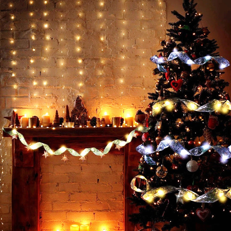 Christmas Ribbon LED String Lights – Satin Copper Wire Fairy Lights