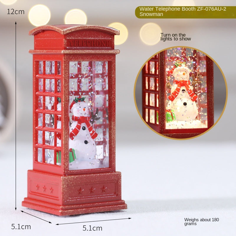 Christmas Lighted Phone Booth Ornament - Festive Desktop Scene Decoration in 6 Designs