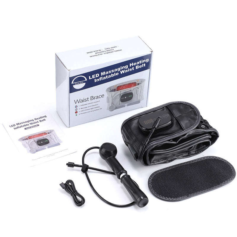 Electric Heating & Massage Waist Belt - Inflatable Lumbar Support with Red Light Therapy for Back Pain Relief
