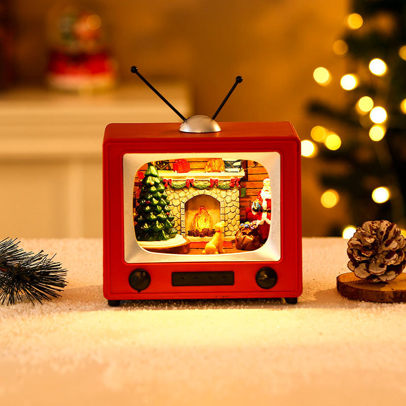 Christmas Rotating Music Box Vintage TV Ornament - Luminous Santa Desktop Decoration in 2 Designs