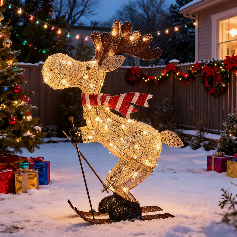 LED Skiing Reindeer Christmas Ornament - Light-Up Garden & Tree Decoration (35x25cm)