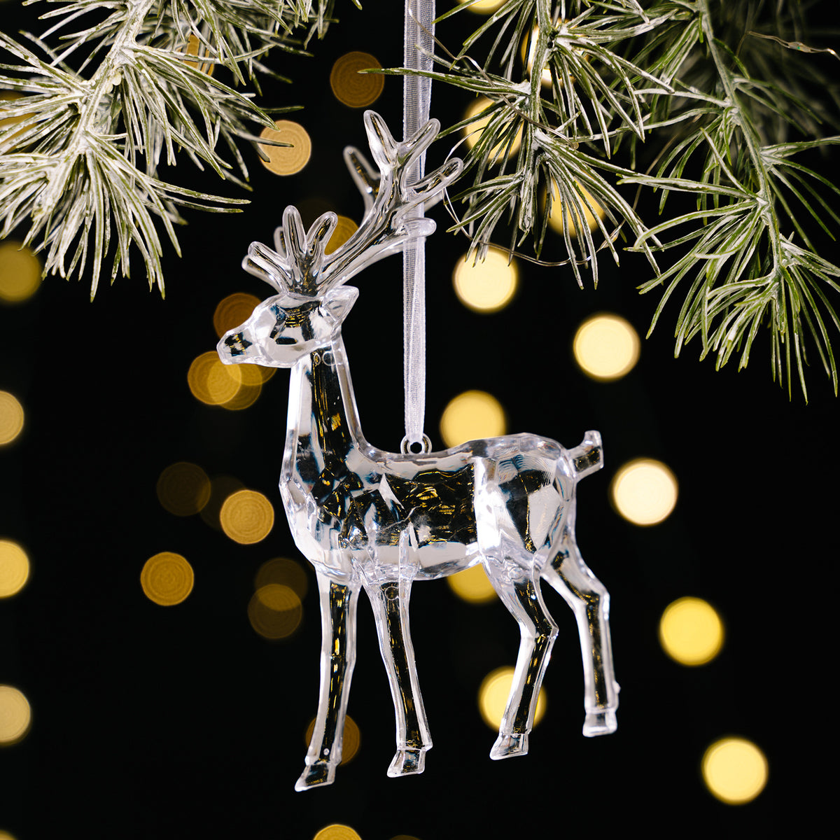 Transparent Acrylic Reindeer Christmas Tree Pendant - Elegant Hanging Ornament in 2 Designs